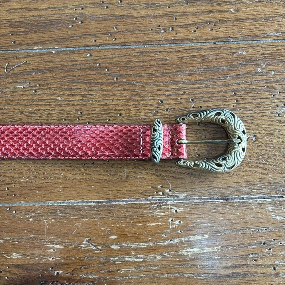 Carlisle Red Genuine Snake Belt Women’s Metal Filigree Buckle Size Medium